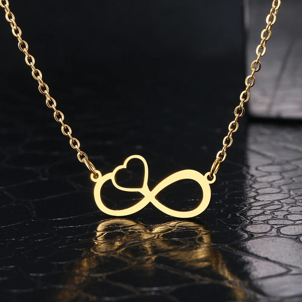 Colliers en acier inoxydable avec pendentif en forme de cœur et symbole de l'infini pour femmes, bijoux tendance, cadeaux de fête, nouveauté 2025.