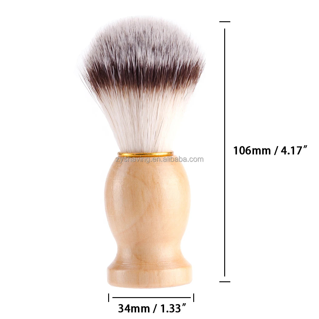 Ensemble de Rasage pour Homme Brosse à raser en poils synthétiques • Poignée en bois élégante • Support + Bol en acier inoxydable