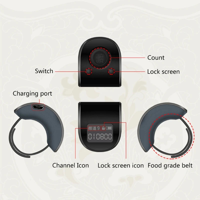 Mini numérique LCD électronique anneau de doigt compteur à main compteur de prière à 9 chiffres compteurs rechargeables Clicker cadeau