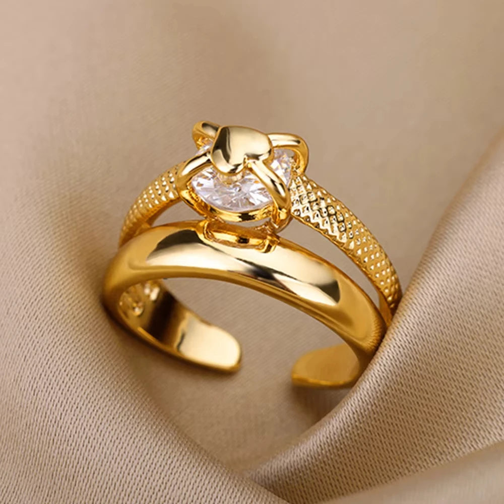 Bague Ouverte Femme en Acier Inoxydable Doré – Design Croix avec Zircon | Bijou Esthétique & Tendance – Idée Cadeau Mode