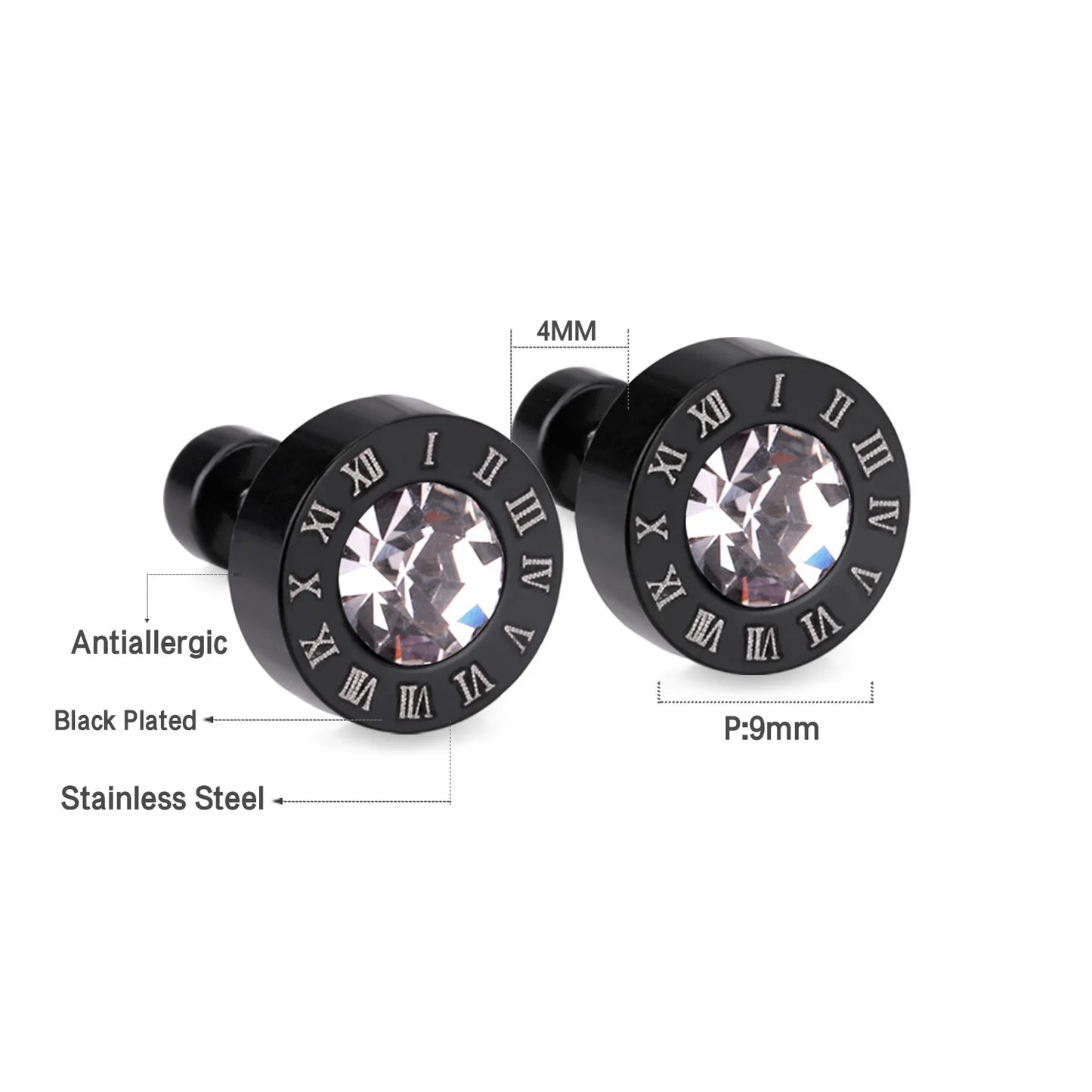 LUXUSTEEL Boucles d'oreilles en cristal acrylique en acier inoxydable pour femmes Hommes Punk Roman Number Clear Black CZ Bling Bijoux d'oreille de mode