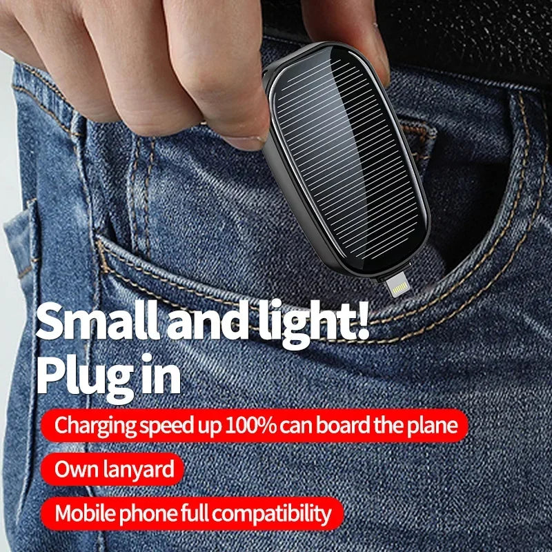 Solar Mini Power Bank Porte-clés Chargeur portable Camping en plein air Batterie externe Puissance d’urgence 1200mah Powerbank pour Xiaomi