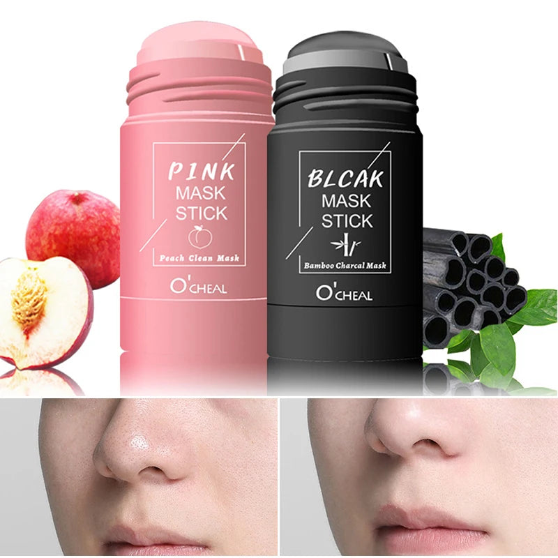 Masque facial solide Stick Thé vert Miel Pêche Nettoyage des pores Hydratant Long charbon de bois Aubergine Film de boue