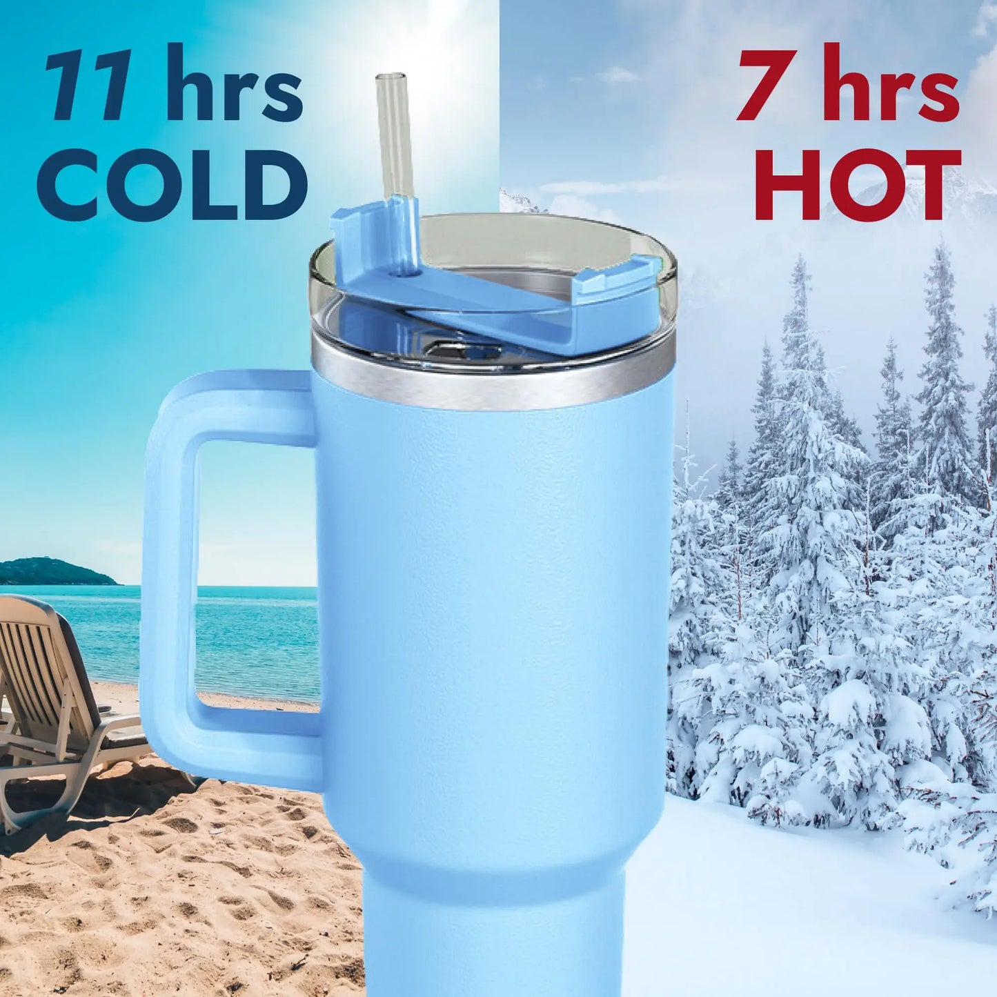 Bouteille d’eau isolée en acier inoxydable 304 de 40 oz, tasse de voiture à café thermique,flacon d'aspirateur froid et chaud avec paille et poignée, pour le sport