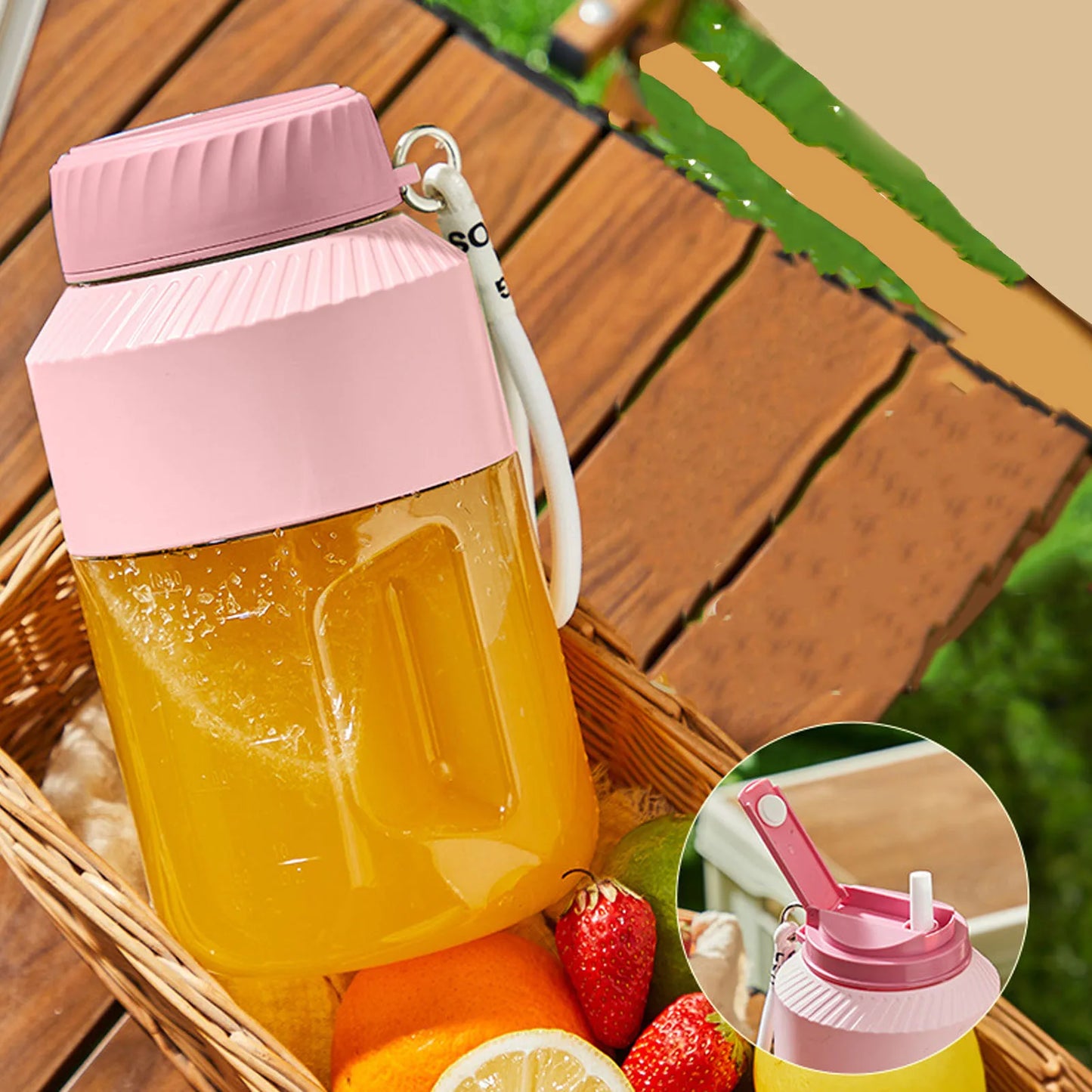 Mélangeur portable 1L Double couvercle Utilisation efficace Poignée pratique Mélangeur sans fil rechargeable pour la gym et voyage en plein air