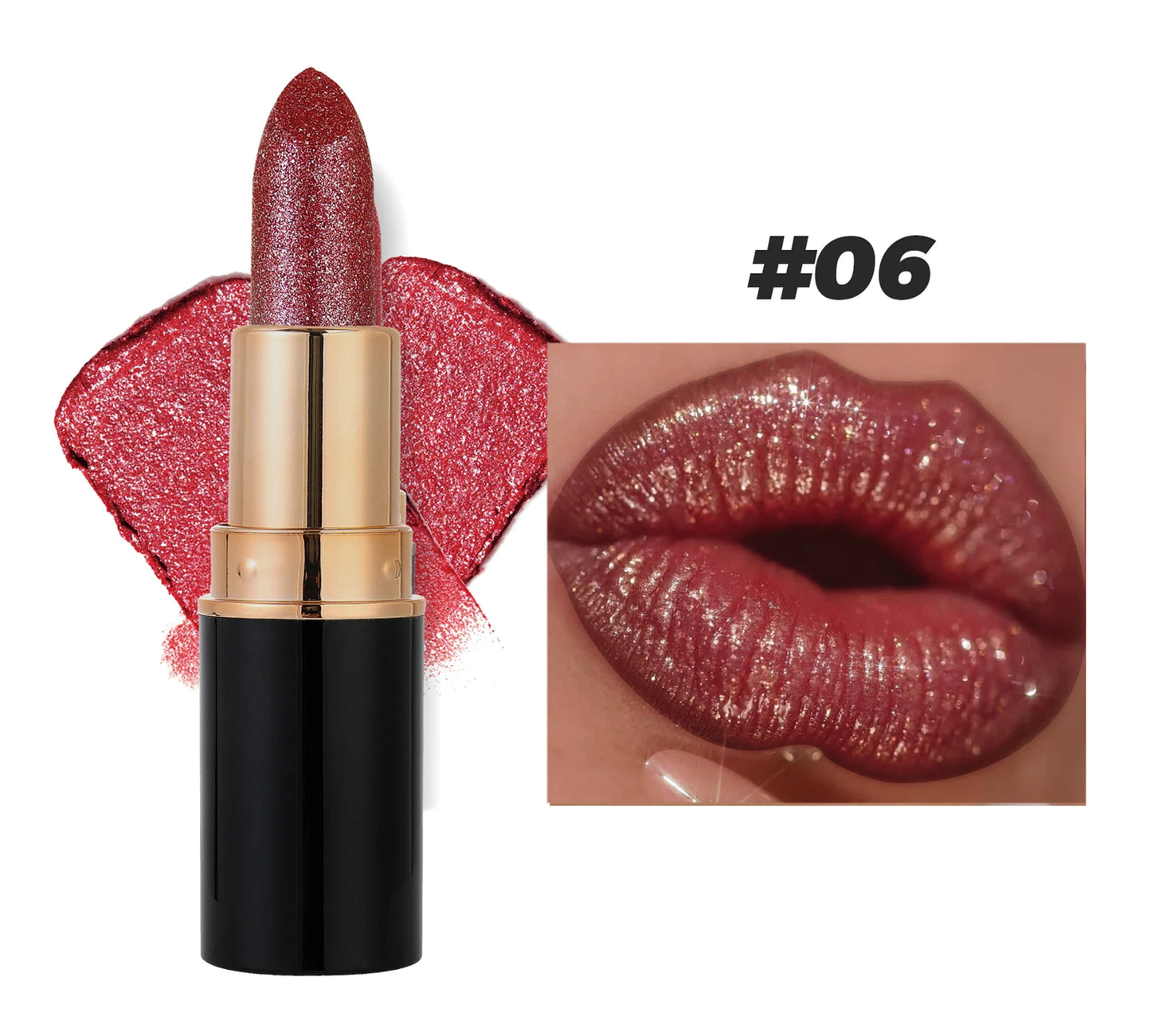 Rouge à lèvres pailleté métallisé, hydratant, waterproof, mat, diamant, nacré, baume teinté