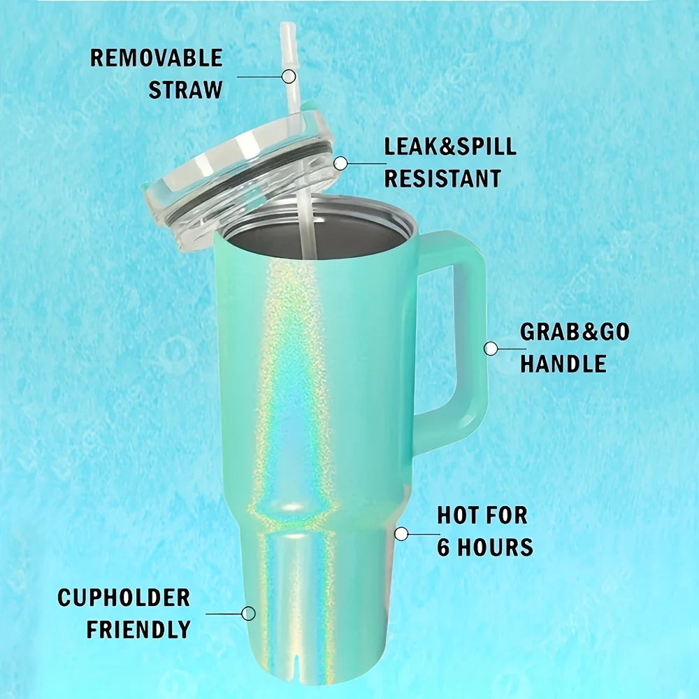 Tasse thermos en acier inoxydable de 40 oz avec couvercle à poignée et tasse de voyage en peinture arc-en-ciel isolée pour boissons chaudes et froides à l'extérieur