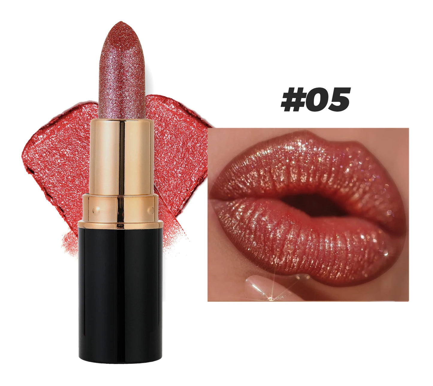 Rouge à lèvres pailleté métallisé, hydratant, waterproof, mat, diamant, nacré, baume teinté