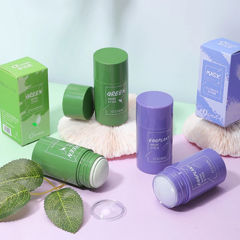 Masque facial solide Stick Thé vert Miel Pêche Nettoyage des pores Hydratant Long charbon de bois Aubergine Film de boue