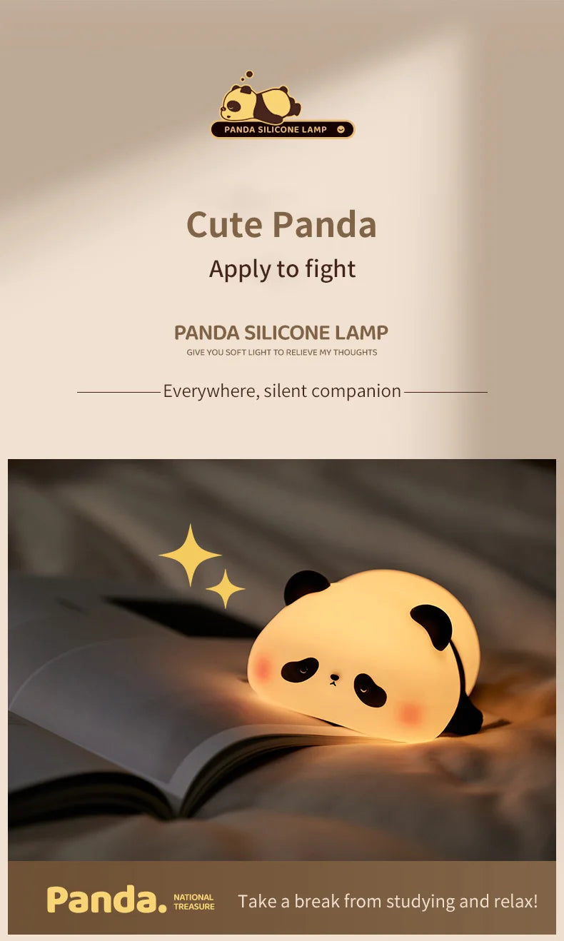 USB Rechargeable LED Veilleuse Mignon Dessin Animé Panda Silicone Lampe Timing Fonction Bureau Chevet Décor Enfants Veilleuse Cadeau
