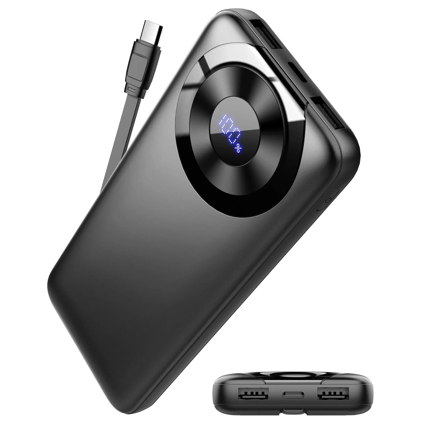 Chargeur portable 10000mAh, Power Bank de charge à grande vitesse avec câble intégré 5V/3A Slim Battery Pack, USB-C in&Out Powerbank.