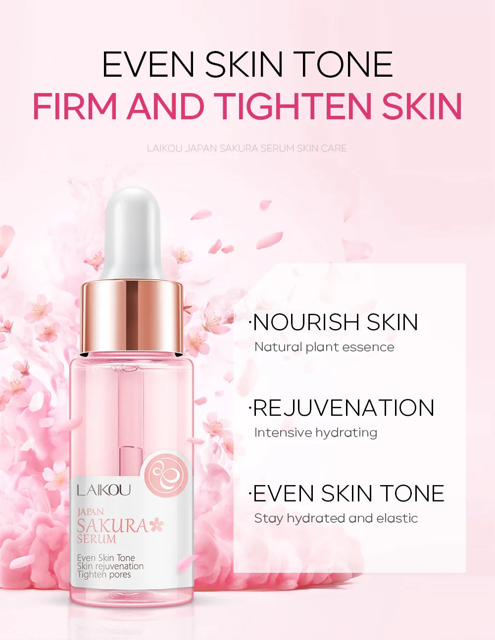 LAIKOU Sakura Face Essence Sérum anti-rides Rétrécir les pores Anti-âge Hydratant Soins de la peau sèche 17ml