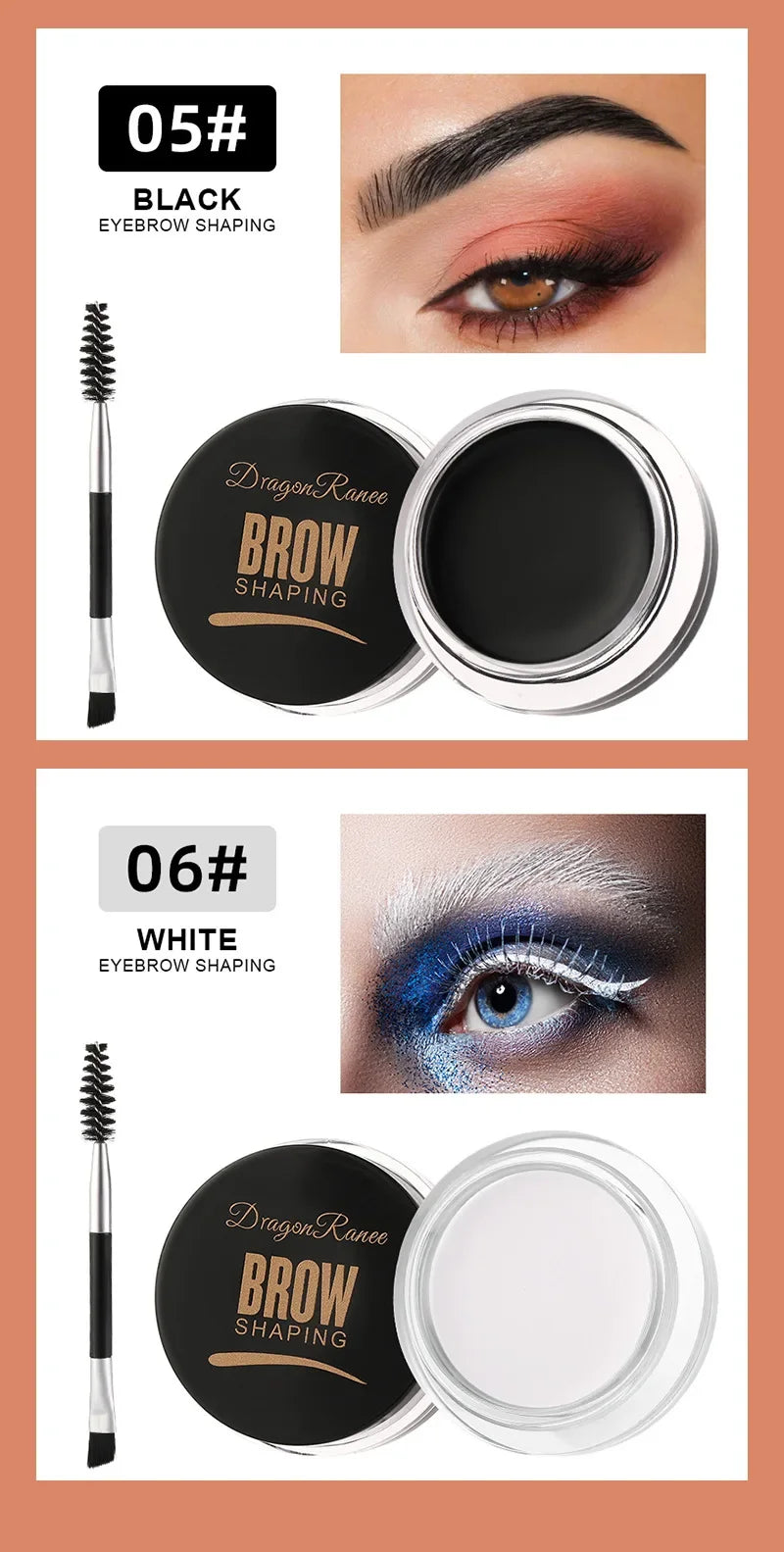 Crème pour sourcils noir brun mat 3D Teinte naturelle.