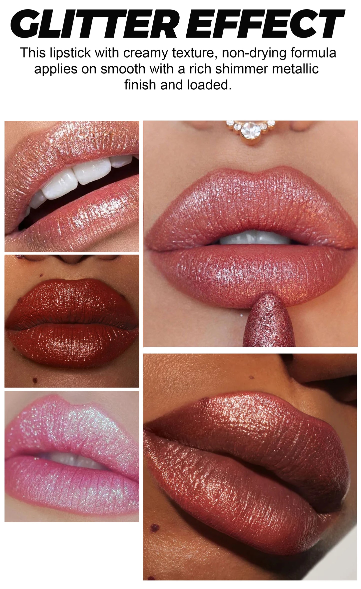 Rouge à lèvres pailleté métallisé, hydratant, waterproof, mat, diamant, nacré, baume teinté