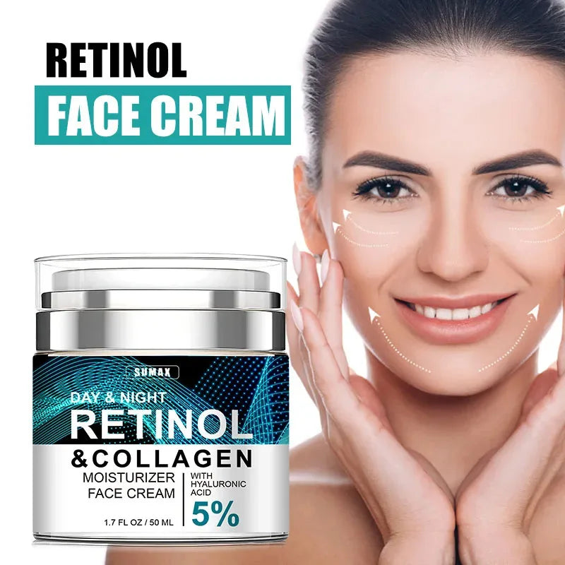 Rétinol Crème pour le visage anti-âge Hydratant Dérivant Collagène Crèmes à l’acide hyaluronique Soins de la peau 50ML