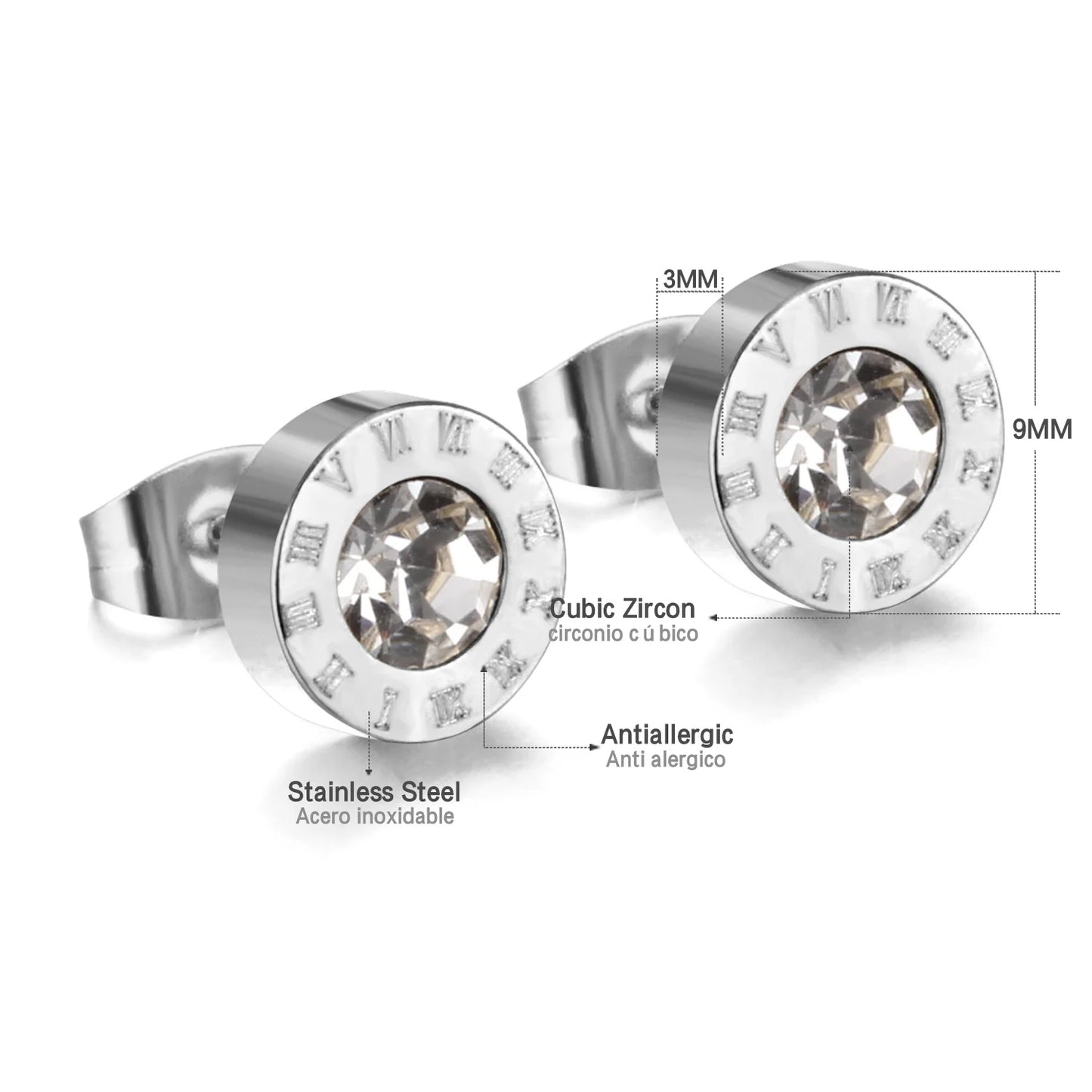 LUXUSTEEL Boucles d'oreilles en cristal acrylique en acier inoxydable pour femmes Hommes Punk Roman Number Clear Black CZ Bling Bijoux d'oreille de mode
