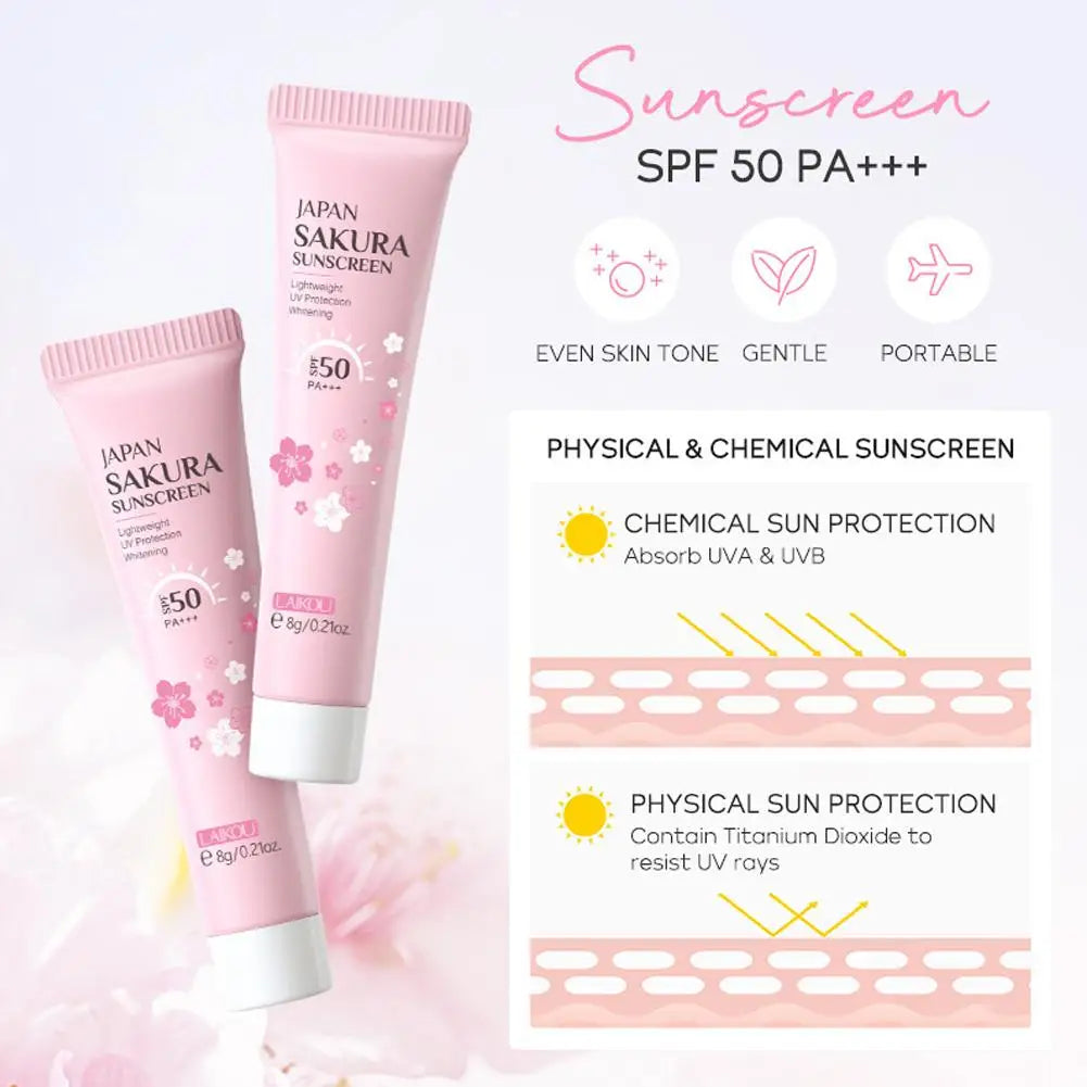 4pcs/Bag Sakura Skin Care Sets Facial Cleanser Face Face Toner Sunscreen Hydratant Lissant Nourrissant Produit de soins de la peau