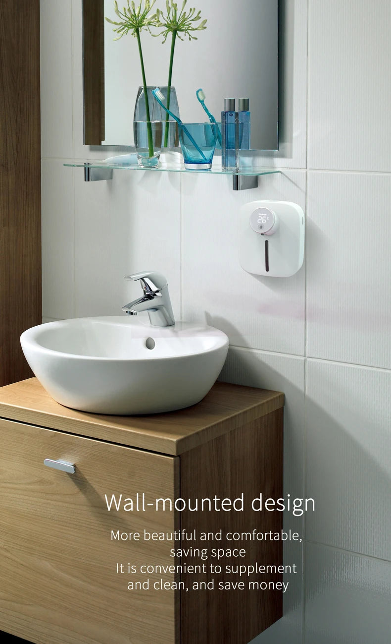 Distributeur de savon automatique mural multifonctionnel rechargeable USB Capteur infrarouge Distributeur de savon en mousse à affichage numérique LED