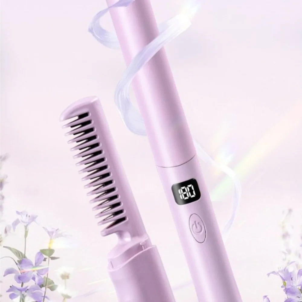 Brosse à lisser anti-brûlures USB Rechargeable électrique peigne à cheveux raides chauffage peigne lisse sans fil soins capillaires