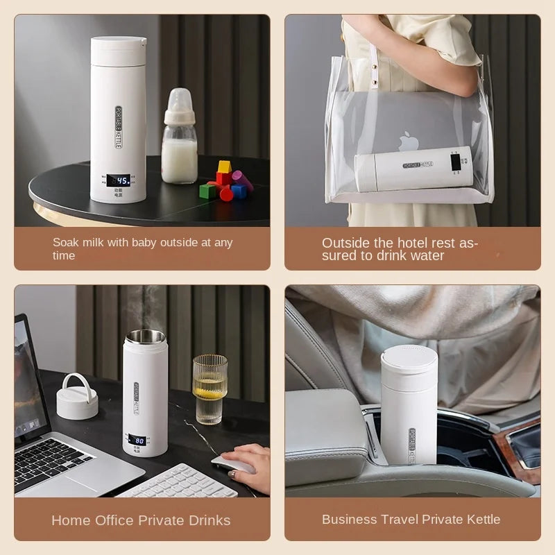 Bouilloire électrique de voyage 500ML Eau à ébullition rapide Chauffe-lait portable pour bébé Bouilloire thermo en acier inoxydable 304