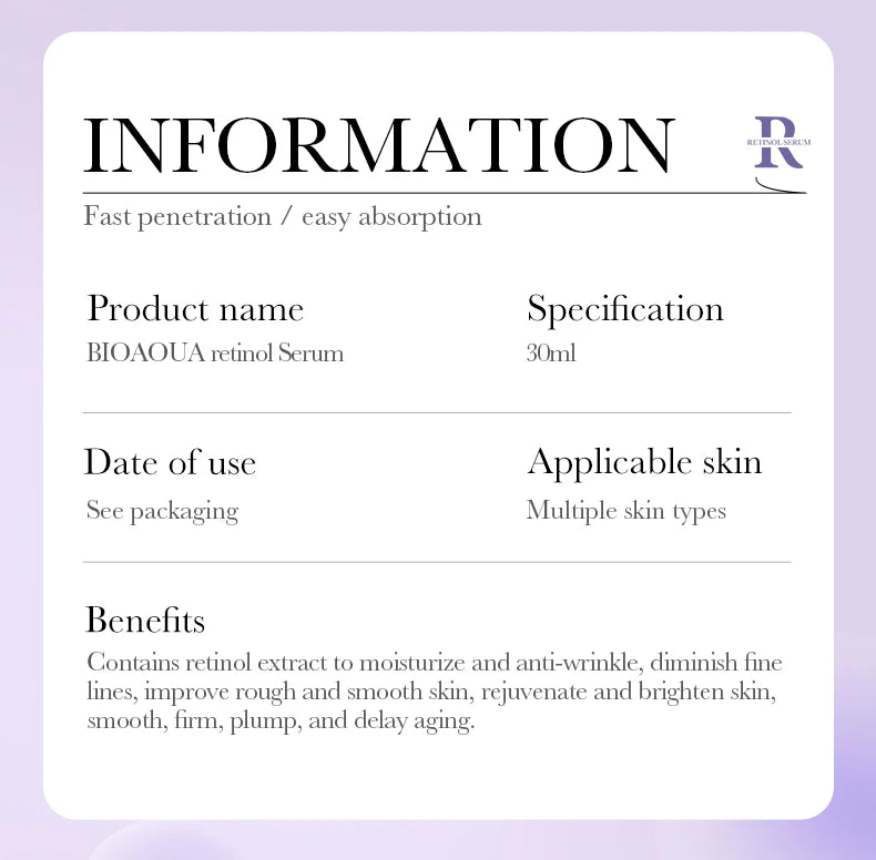 BIOAQUA – Sérum Visage Concentré à la Vitamine C, Rétinol & Acide Hyaluronique, Essence Anti-Âge Éclaircissante.