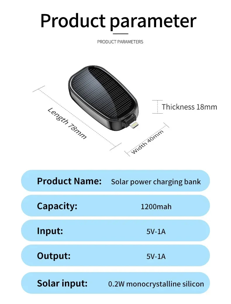 Solar Mini Power Bank Porte-clés Chargeur portable Camping en plein air Batterie externe Puissance d’urgence 1200mah Powerbank pour Xiaomi