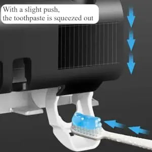 Wall mounted toothpaste dispenser with 4 toothbrush slots, toothbrush cleaning rack, bathroom accessories, no drilling required
