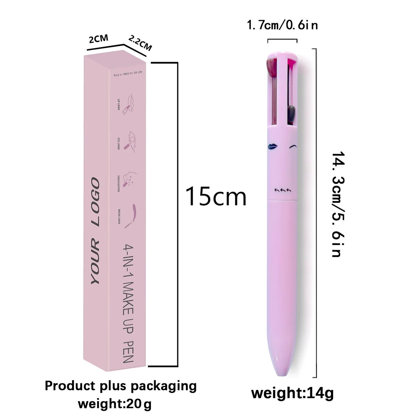 Ensemble de 4 couleurs de crayon à lèvres, d’eye-liner et de crayon à sourcils, contours des lèvres,multifonctionnel 4-en-1.