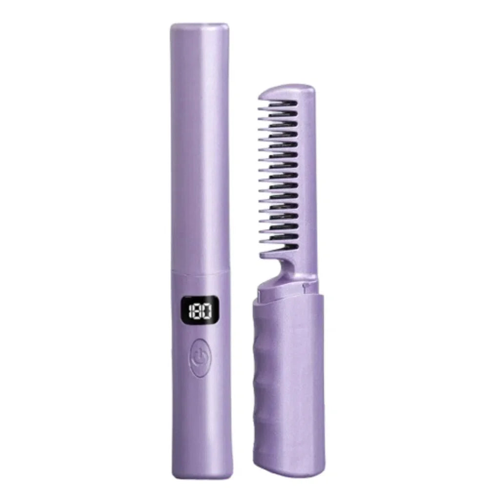 Brosse à lisser anti-brûlures USB Rechargeable électrique peigne à cheveux raides chauffage peigne lisse sans fil soins capillaires