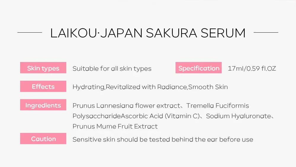 LAIKOU Sakura Face Essence Sérum anti-rides Rétrécir les pores Anti-âge Hydratant Soins de la peau sèche 17ml