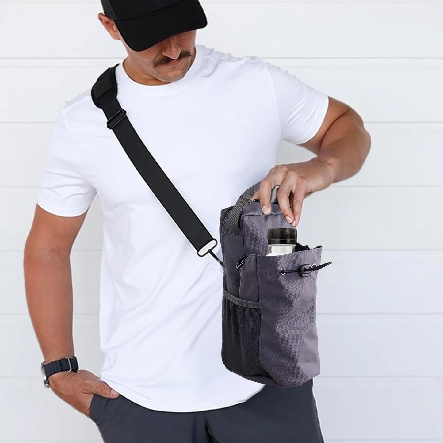 Sac à bandoulière magnétique pour salle de sport Bouteille d’eau et support de téléphone Sac à bandoulière imperméable pour les sports de plein air Accessoires de fitness de voyage