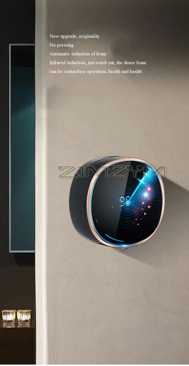 Distributeur de savon intelligent à 3 vitesses Lave-mains à induction sans contact Distributeur de savon liquide mural avec affichage numérique de température