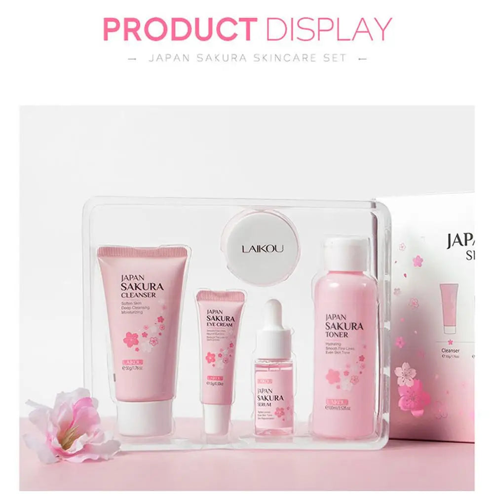 Sakura Lot de 5/3 soins pour le visage, sérum, tonique, nettoyant pour le visage, crème solaire, pour les yeux, coffret cadeau