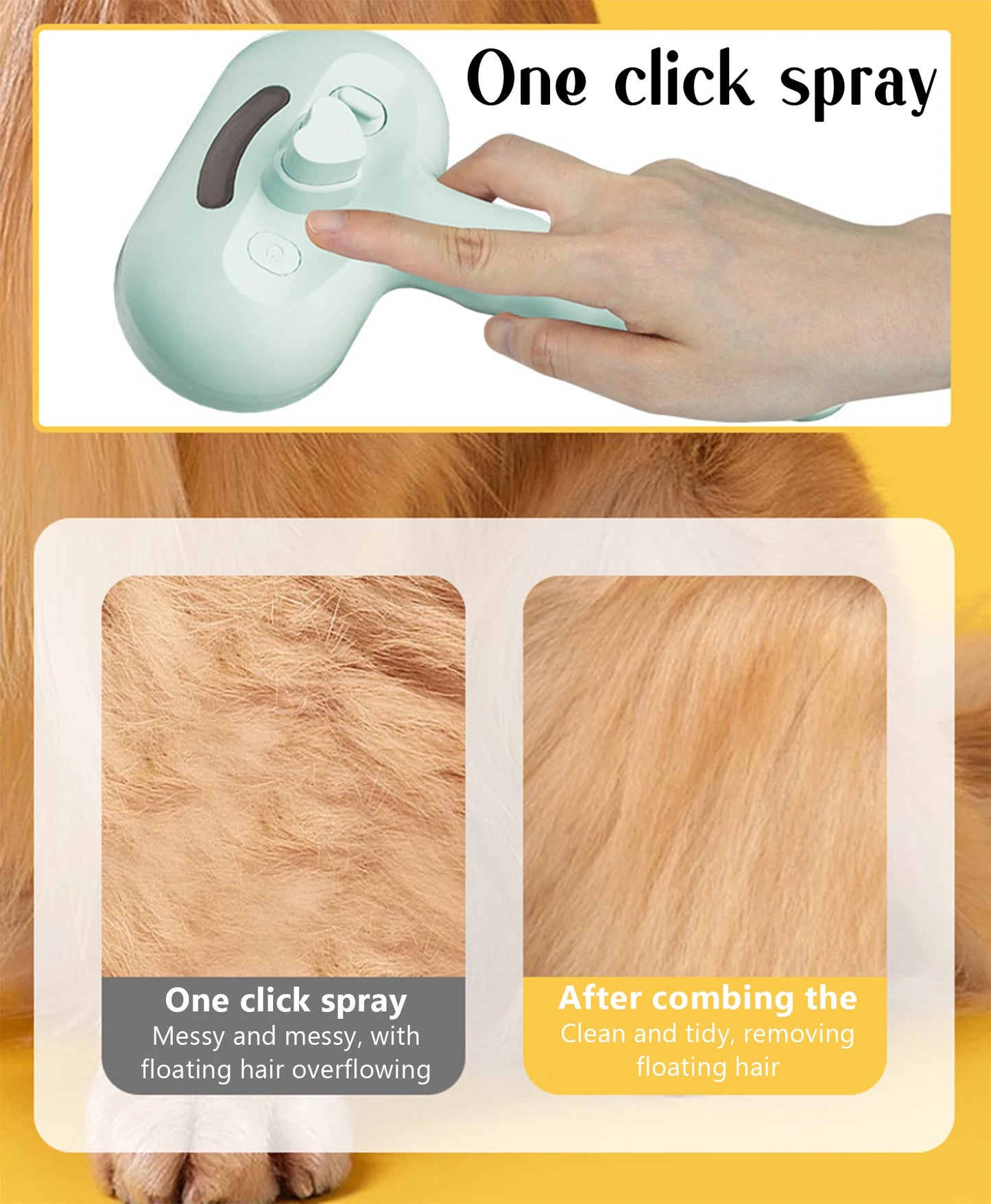 Peigne Vapeur Massant pour Chiens et Chats – Tête Ronde Sécurisée, Dents Souples & Spray Hydratant | Brosse Universelle Anti-Noeuds