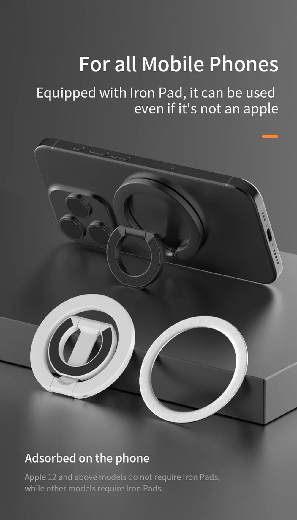 Support d'anneau de téléphone magnétique double face Support de téléphone portable pliable portable Support de voiture Accessoires de téléphone pour iPhone Huawei Xiaomi