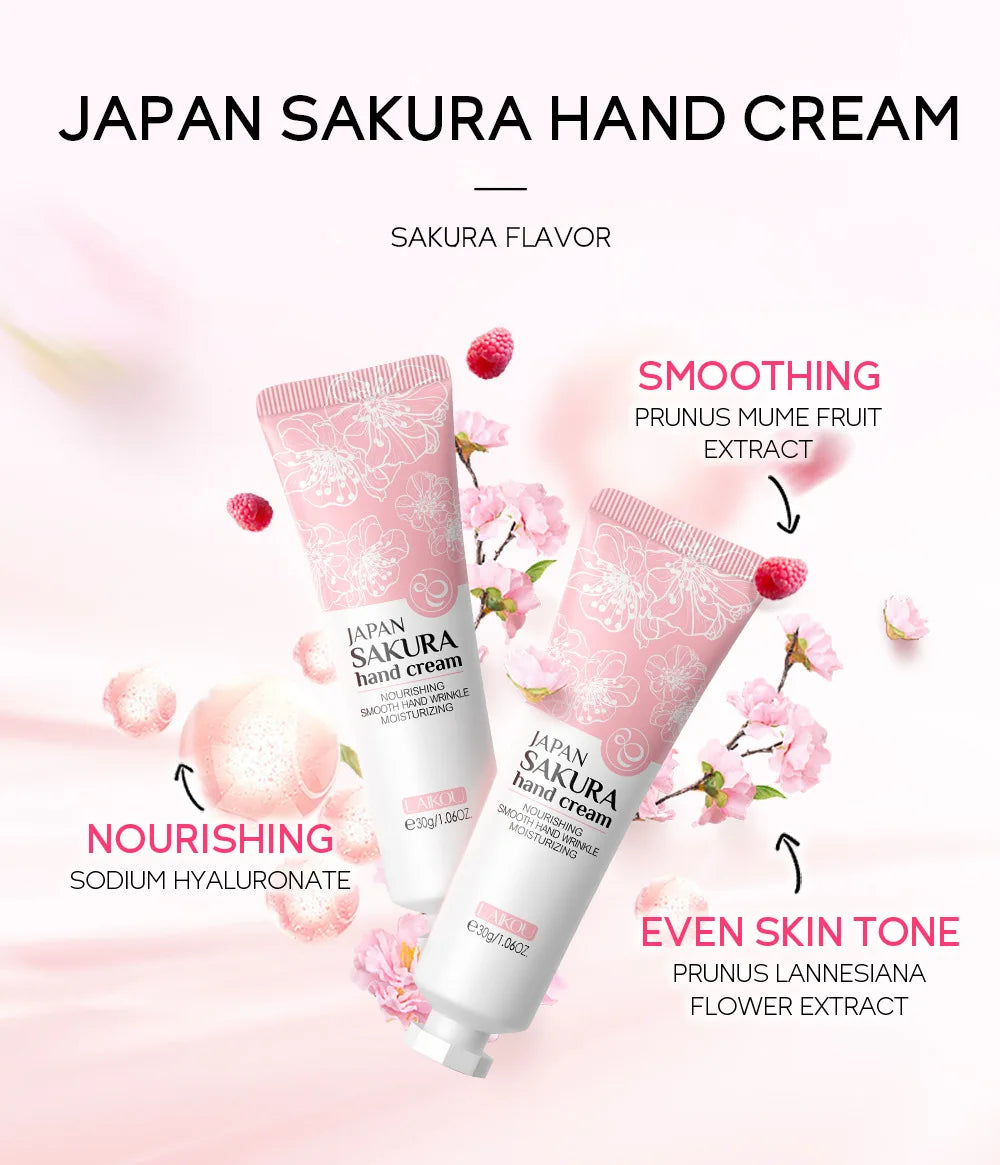 LAIKOU Sakura Crème pour les mains Blanchiment Élimination des rides Anti-fissure Hydratant Fade Lignes fines Corée Soins de la peau Santé Beauté 30g