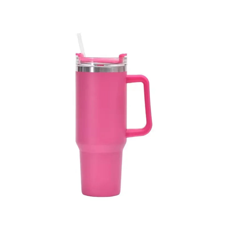 Bouteille d’eau isolée en acier inoxydable 304 de 40 oz, tasse de voiture à café thermique,flacon d'aspirateur froid et chaud avec paille et poignée, pour le sport