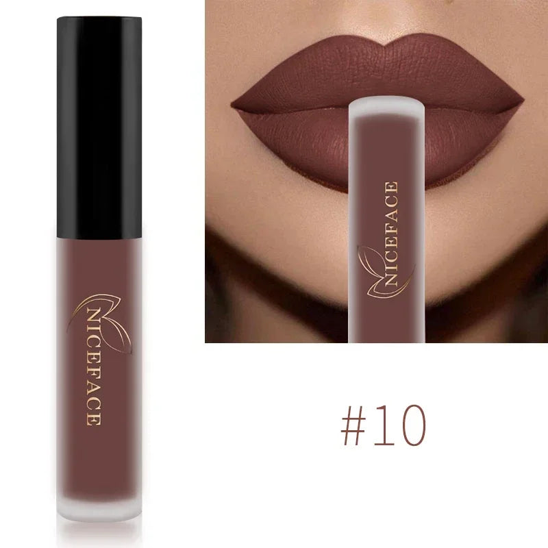 NICEFACE Hot Color Lip Gloss Waterproof Matt Lipgloss Lasting Nude Liquid Lipstick Cosmetic Sexy Women Lip Tint Makeup Lip Stain