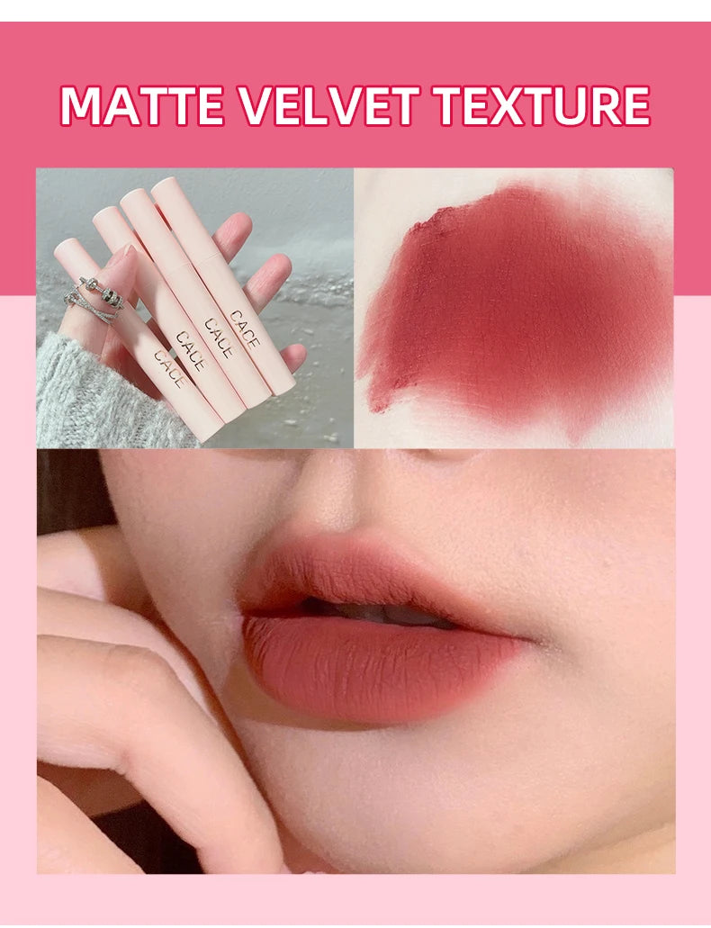 CACE Matte Liquid Lipstick Makeup Sets 4 Colors Lipgloss And 1pc Transparent Lipgloss And 1pc Lip Balm Plumper And Necklace Gift