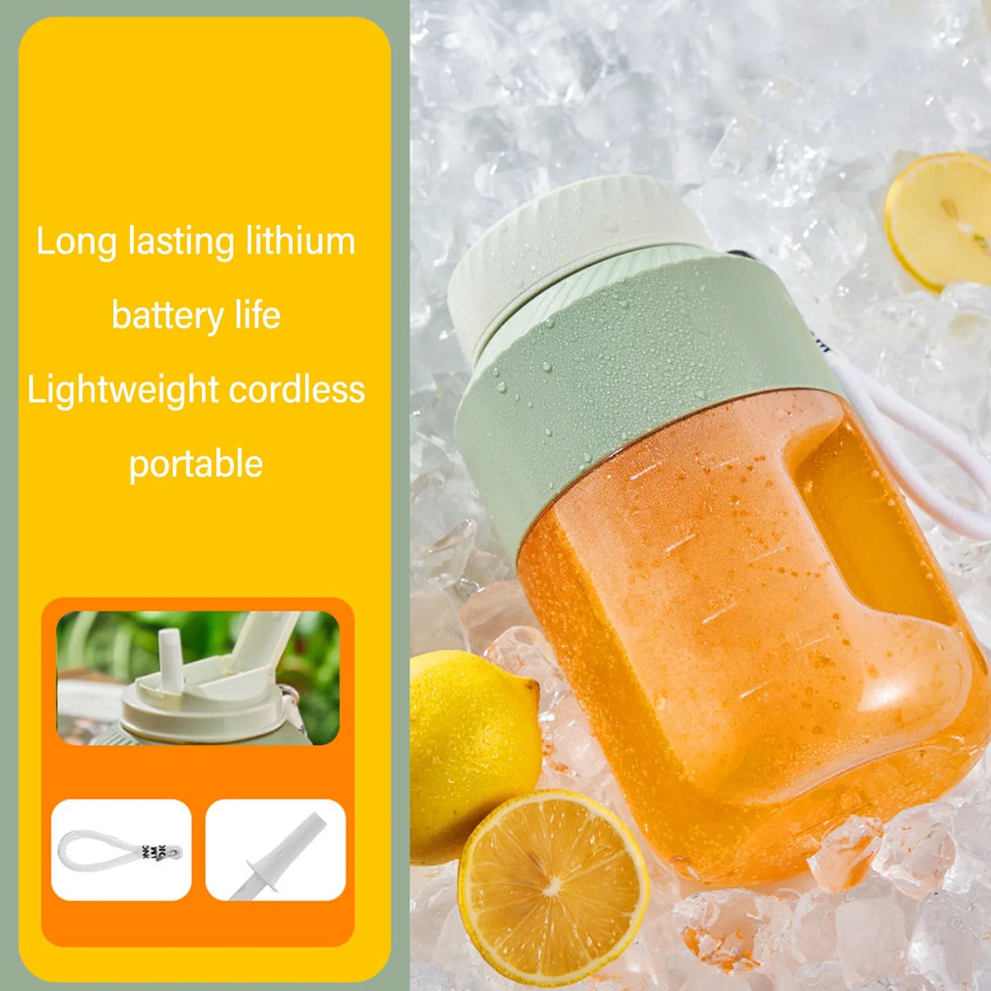 Mélangeur portable 1L Double couvercle Utilisation efficace Poignée pratique Mélangeur sans fil rechargeable pour la gym et voyage en plein air