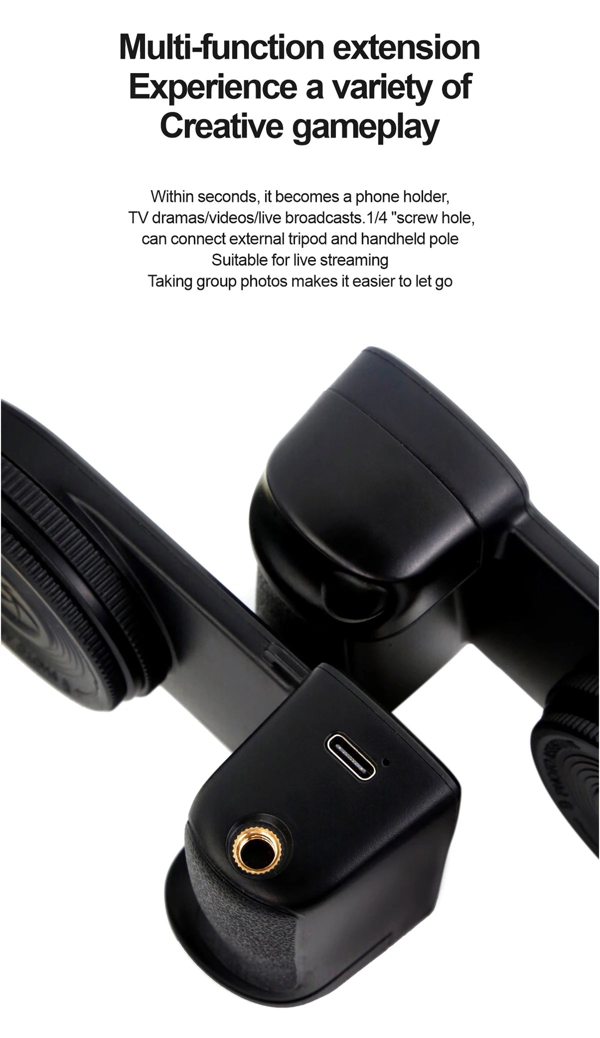 Poignée de support de téléphone magnétique avec supports de téléphone à distance Bluetooth détachables de 30 M avec support photo de poignée Selfie de lumière de remplissage