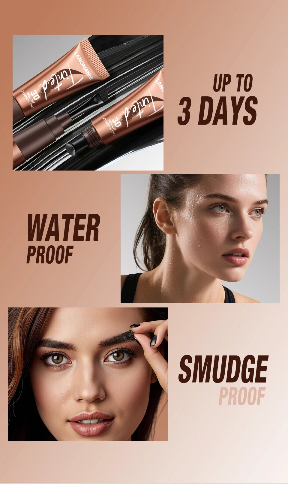 Gel de teinture pour sourcils 3 couleurs, imperméable, longue tenue, naturel, amovible, sans bavures, tatouage, maquillage.