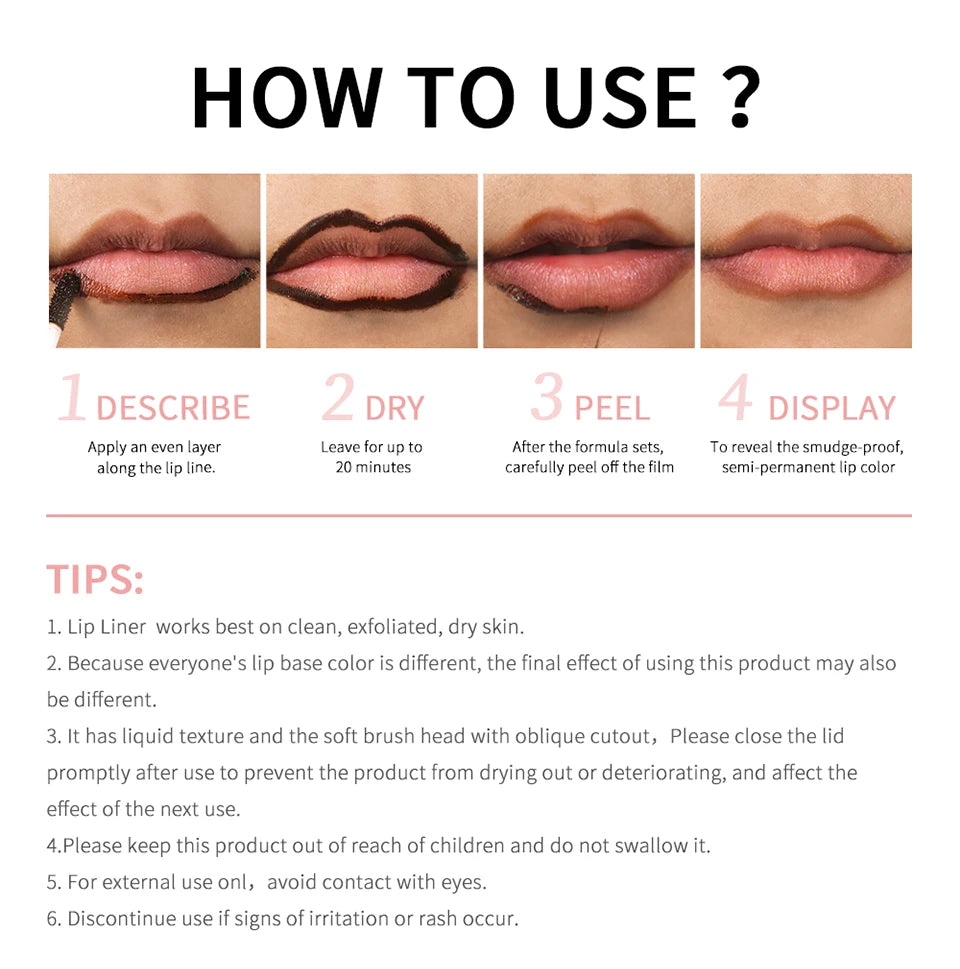 Crayon à lèvres imperméable Peel Off Tattoo Lipgloss Imperméable Longue durée Teinte pour les lèvres mates Contour brun Tear-off Lèvres Tache Cosmétique