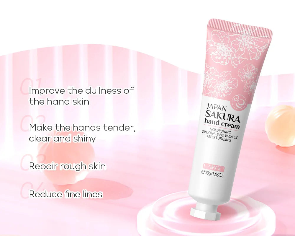 LAIKOU Sakura Crème pour les mains Blanchiment Élimination des rides Anti-fissure Hydratant Fade Lignes fines Corée Soins de la peau Santé Beauté 30g