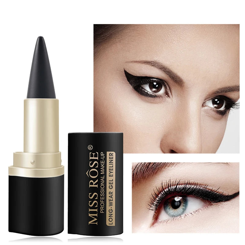 Eyeliner imperméable à séchage rapide, mat à extrémité unique noir solide.