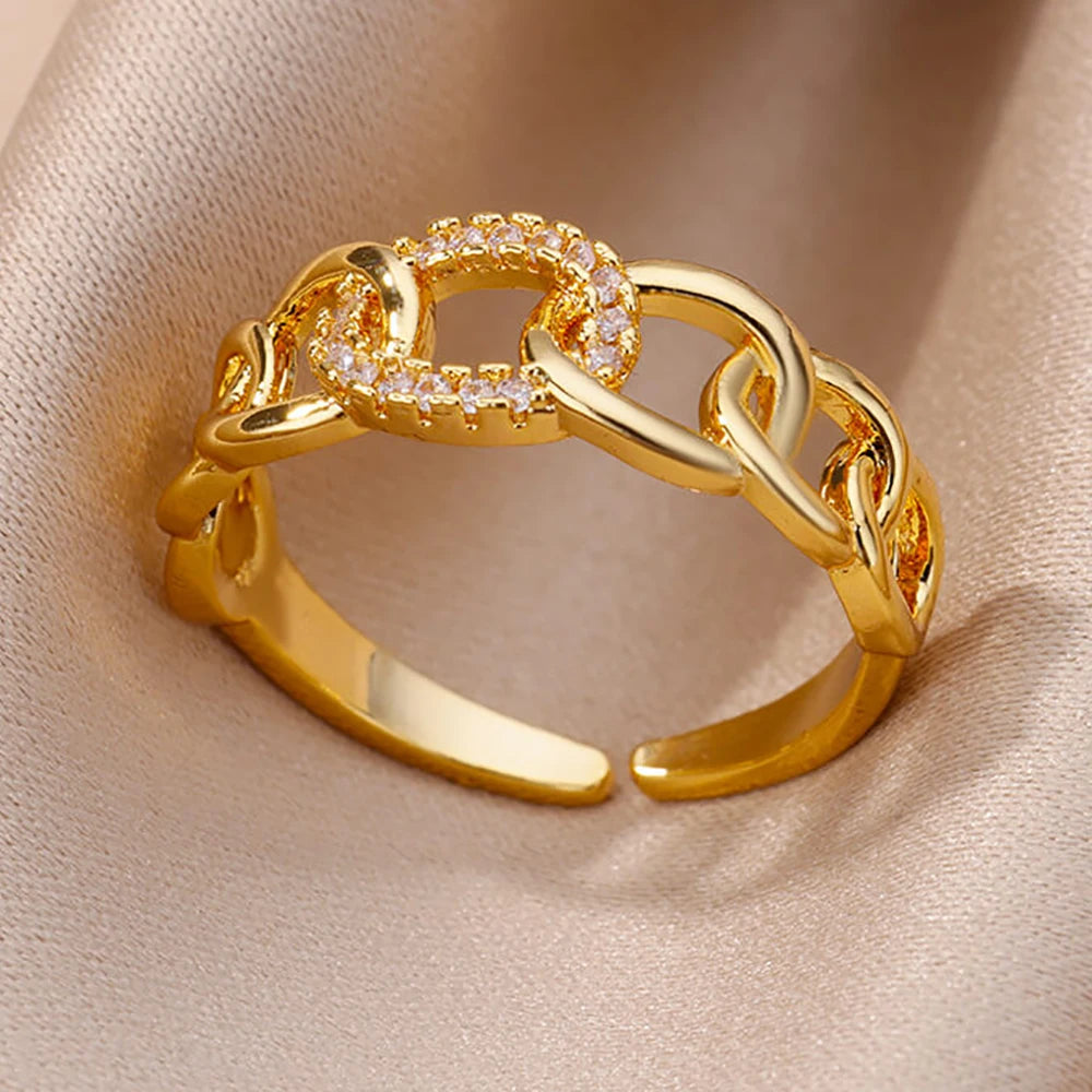 Bague Ouverte Femme en Acier Inoxydable Doré – Design Croix avec Zircon | Bijou Esthétique & Tendance – Idée Cadeau Mode