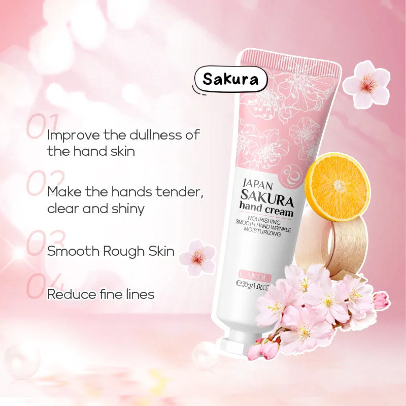 LAIKOU Sakura Crème pour les mains Blanchiment Élimination des rides Anti-fissure Hydratant Fade Lignes fines Corée Soins de la peau Santé Beauté 30g