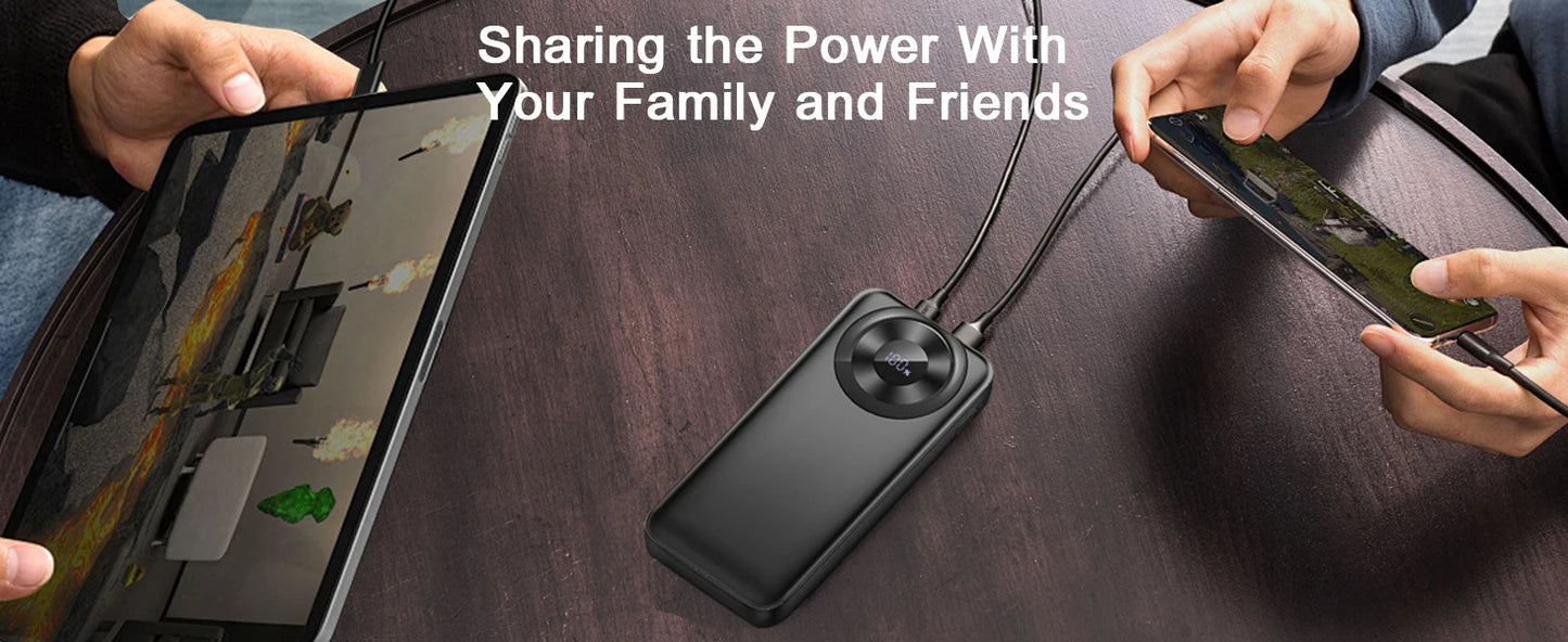 Chargeur portable 10000mAh, Power Bank de charge à grande vitesse avec câble intégré 5V/3A Slim Battery Pack, USB-C in&Out Powerbank.