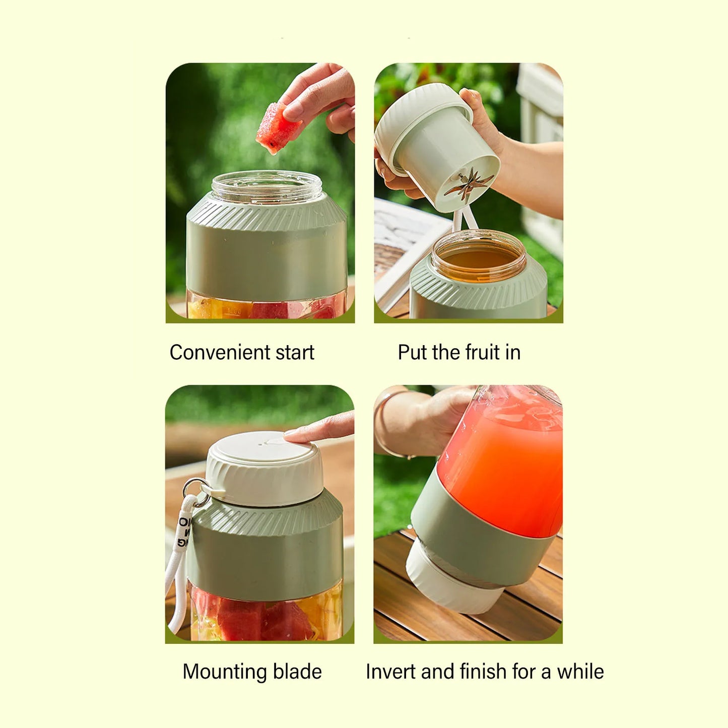 Mélangeur portable 1L Double couvercle Utilisation efficace Poignée pratique Mélangeur sans fil rechargeable pour la gym et voyage en plein air