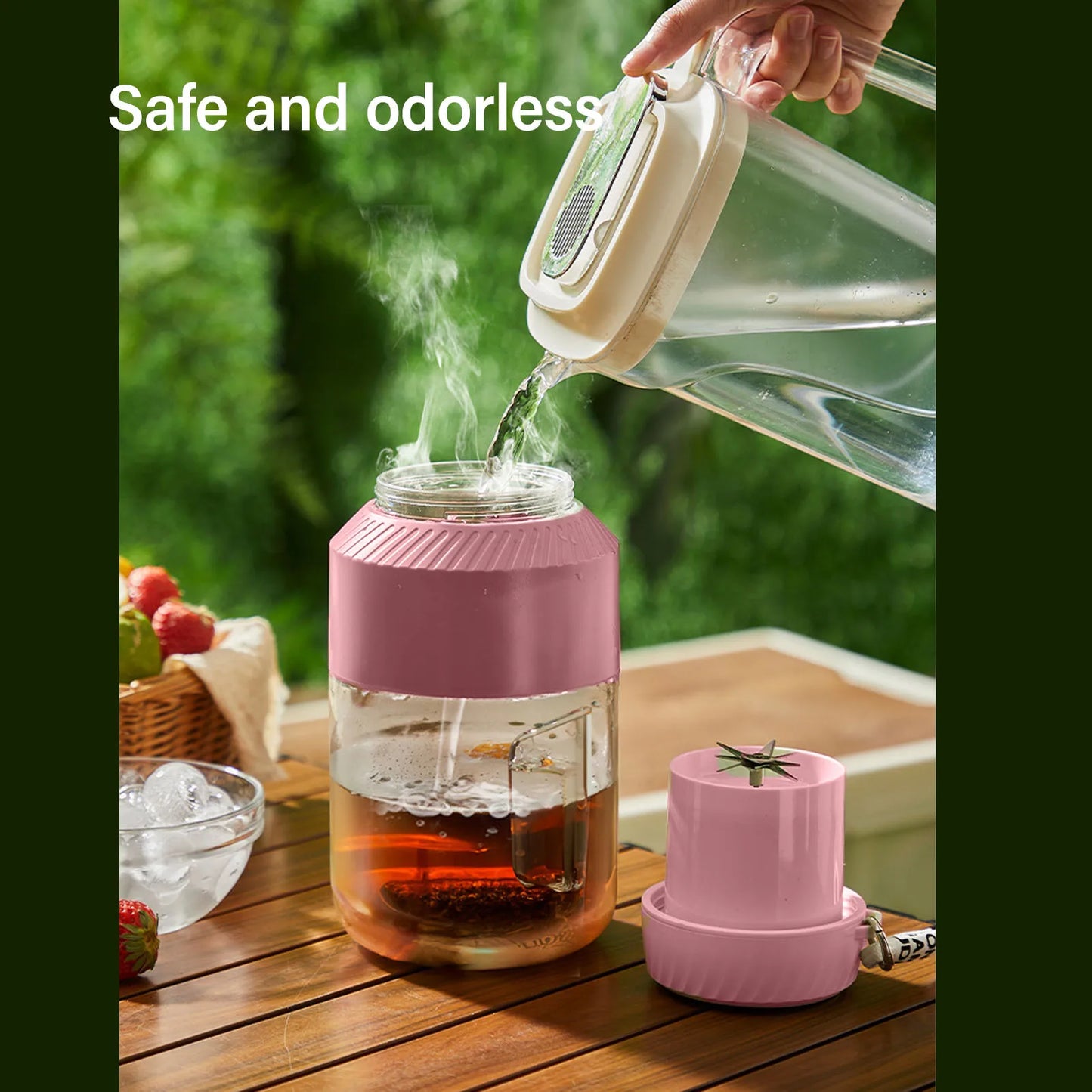 Mélangeur portable 1L Double couvercle Utilisation efficace Poignée pratique Mélangeur sans fil rechargeable pour la gym et voyage en plein air